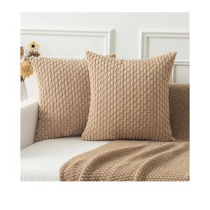 Kevin Textile Throw Pillow Covers Soft Corduroy Decorative Set of 2 Boho Striped Pillow Covers Pillowcases Farmhouse Home Decor for Couch Bed Sofa Living Room 18x18 Inch Tan