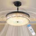 42 Inch Retractable Ceiling Fan with Light, Modern Ceiling Fan, Dimmable 6 Speeds Reversible Silent DC Motor, 3 Light Color Change, Retractable Blade Ceiling Fan, Black
