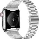 iiteeology Compatible with Apple Watch Band 45mm Series 9 8 7, Upgraded Stainless Steel Band with iWatch Screen Protector Case for Men Women Silver/Silver