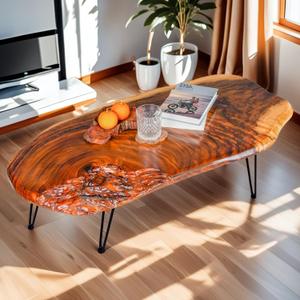 Live Edge Walnut Coffee Table Unique Rustic Design - Irregular Natural Wooden Edges, Solid Wood