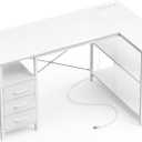 Huuger L Shaped Office Desk with Power Outlets, 47 Inch Computer Desk with 3 Drawers, Shelves, for Gaming, Corner Work, Home Office, Study, White