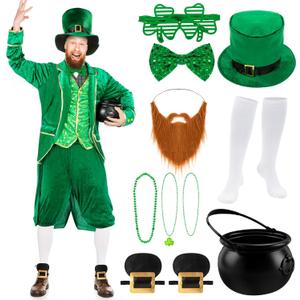 Capoda 12 Pcs St Patrick's Day Leprechaun Costume Men's Leprechaun Suit Irish Shamrock Accessories for Adult (Medium)
