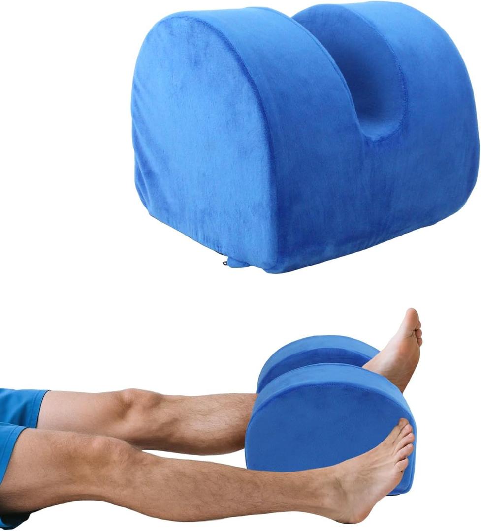 Knee Recovery Pillow for Post-Surgery with Memory Foam, Orthopedic Leg Positioning Pillow, Knees Support & Elevation Pillows, Ideal for Knee Replacement Recovery, Injury and Rest (Blue)