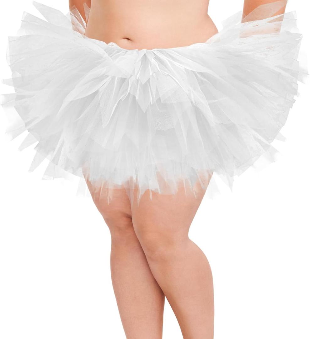 5 Layers Plus Size Tutu Skirts for Women Extra Large Tulle Skirt 80s Adult Tutu Skirts Tutus Halloween Costumes (White)