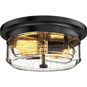 Black Flush Mount Ceiling Light Fixtures, 2-Light Ceiling Mount for Farmhouse with Seeded Glass Lampshade, Industrial Flush Mount Light Fixture Farmhouse for Hallway, Kitchen, Entryway and Foyer