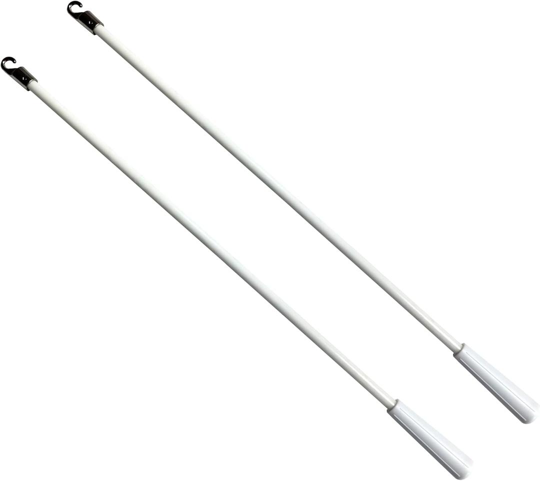 2Pcs Blinds 48Inch Long White Vertical Window Blind Tilt Wand Fiberglass Blind Replacement Parts with Hook and Handle for Windows Curtain Door