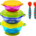 PandaEar Stay Put Spill Proof Stackable Baby Suction Bowls 3 Sizes for Toddlers with Silicone Feeding Utensils and Secure Lids BPA Free