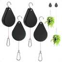 Retractable Plant Hanger - Upgrade Plant Pulleys for Hanging Plants, Easy to Raise and Lower, Suitable for Garden Flower Pots, Hanging Planter, Bird FeederBlack, 4 PCS