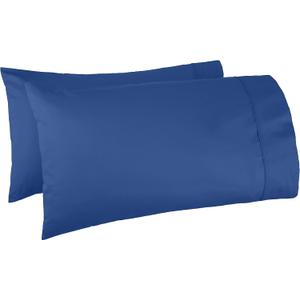Amazon Basics 400 Thread Count 100% Cotton Pillow Cases, Sateen Weave, King Size, 40" x 20", Navy, Set of 2, Pillows Not Included