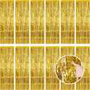 Gold Fringe Curtain Party Streamers, 12 Pack 3.3ft x 8.2ft Foil Curtain Backdrop Tinsel Foil Fringe Curtains Photo Booth Backdrop Streamer for Birthday, Wedding, Baby Shower, Disco Party