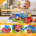 Toddler Toys for 1 2 Year Old Boy Gifts - Educational Dinosaur Slide Set with 4 Color/Number Push Cars and Playmat, Montessori Learning Toy for Baby 12-18 Months, 1st Birthday Present Ages 1-2, Red