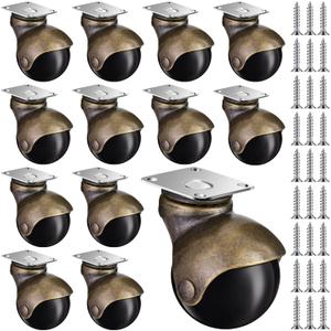 12 Pack 2" Vintage Ball Caster Wheels 2 Inch Antique Brass Ball Casters Heavy Duty Caster Wheels for Furniture Cabinet Shelf DIY Chair Sofa Kitchen Cart Coffee Table 360 Swivel Plate Castors