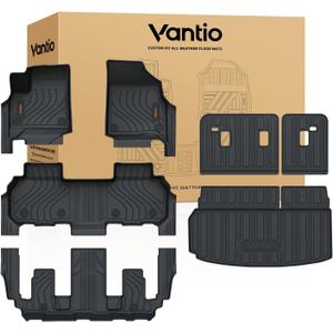 Floor Mats for 2024-2026 2027 Chevy Traverse & GMC Acadia, 2025-2027 Buick Enclave 7-Seat, 2nd-Row Captain's Chairs, TPE All-Weather Mats with Cargo Liner, Seat Back Covers & Door Sill Guard