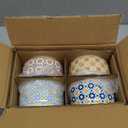 Ceramic Bowls Set with Lid: Microwave Safe Soup Containers for Meal Prep, Cereal, Salad, Picnic, Camping, Office Lunch, Kitchen Food Storage - 5 Inch, 20 oz, 4 PCS, Design C