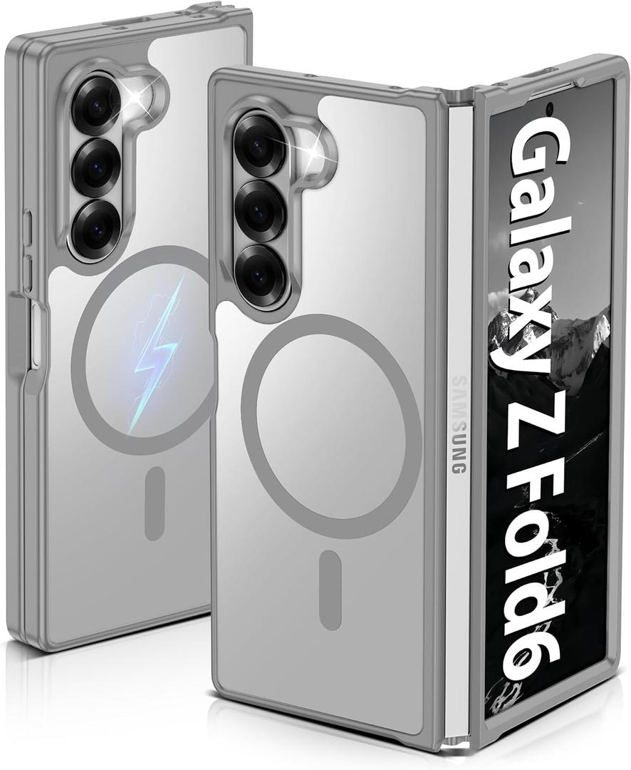 Pilaru Magnetic for Samsung Galaxy Z Fold6 Case : (12FT Military Grade Drop Protection) Translucent Matte [Compatible with MagSafe] Slim Non Slip Anti-Fingerprint Hard Rugged for ZFold 6 Case（Gray）