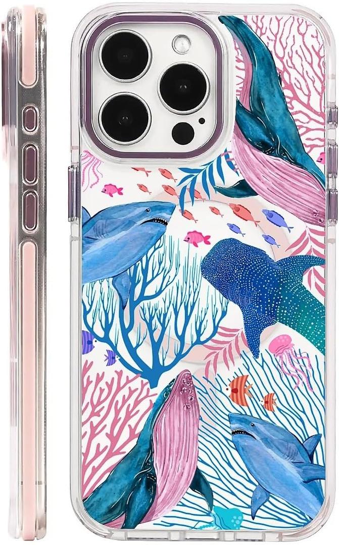 2 x ZHEGAILIAN Case for iPhone 17 Air,[Compatible with MagSafe] - Pink,Wireless Slim Clear Shockproof Protective Cover for Women GirlCoral Jellyfish Whale Shark
