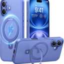 TORRAS Magnetic for iPhone 16 Case with Stand, Built-in Stand Compatible with MagSafe, 3X Military-Grade Protection, Translucent Slim Phone Case for iPhone 16 6.1'', Matte Blue