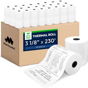 3 1/8" x 230' Thermal Paper (50 Rolls) - BPA Free Receipt Paper, 48 GSM Safe Thermal Printer Paper & POS Register Tape