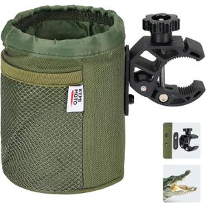 KEMIMOTO Motorcycle Cup Holder, Oxford Fabric Motorcycle Drink Holder with 0.6"-1.5" Alligator Clamp, Universal Water Bottle Cup Accessories for Bike, ATV/UTV, Scooter, Boat, Walker, Army Green (1 PC, Medium)