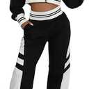 KANSOON Women Sweat Suits 2 Piece Set Color Block Crop Jackets and Jogger Sweatpants Track Outfits Black XL