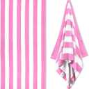 Large Oversized Beach Towel - 35 x 70 Inch Microfiber Pool Towel, Pink Striped Quick Dry Cabana Swim Towel
