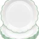 2 x 30 Pcs Sage Green and White Paper Plates, 9 Inch White Party Plates, Sage Green Scalloped Dinner Paper Plates Wedding Plates Party Supplies for Baby Shower, Wedding, Bridal Shower, Birthday Party