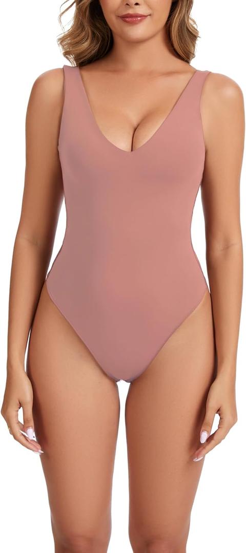 Women’s Bodysuit Sexy Plunge V Neck Backless Sleeveless Tank Thong Body Suits Outfits for Going Out X-Large