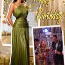 Kaei&Shi Metallic Pleated Dress,Halter Formal Cocktail Dresses with Slit,Sparkly Long Evening Gowns for Women (Green, XS)