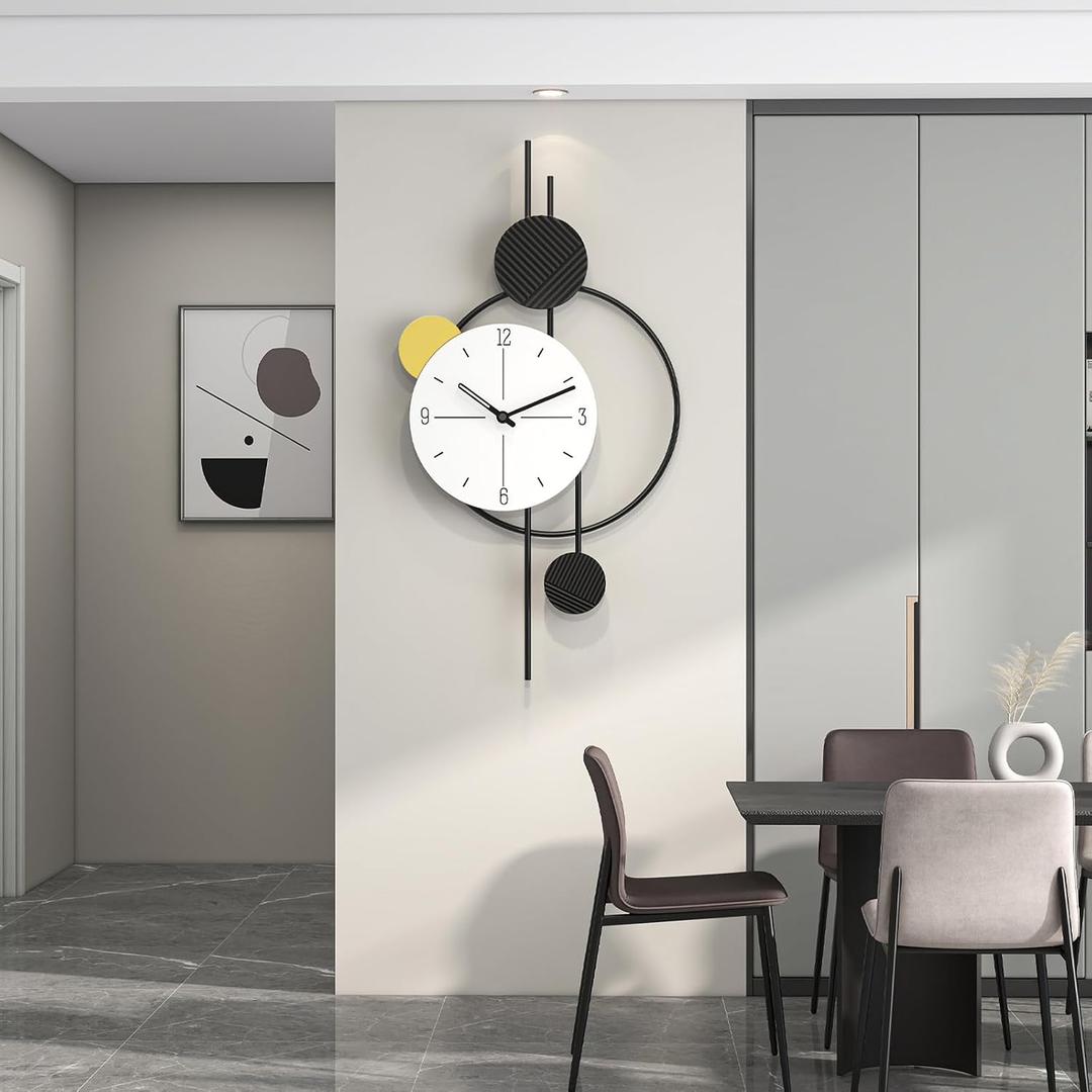Large Wall Clock for Living Room, Big Decorative Wood Silent Wall Clocks for Home Decor Bedroom Kitchen Office, 27 Inch Modern Wall Clock Battery Operated Non Ticking Metal Unique Clocks Wall, 27.6 Inch