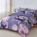 Dobuyly Floral Comforter Set Queen 7 Piece Purple Pink Flower Bed in a Bag
