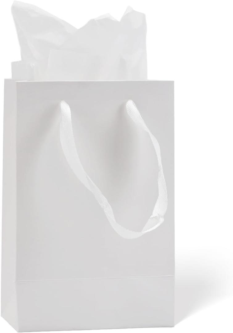 Aosric 30 Pack 5x3x8 In White Gift Bags  Small Sturdy & Reusable Premium Gift Bags for Boutique Gift, Party Favors, Weddings, Birthdays, Christmas and Holidays