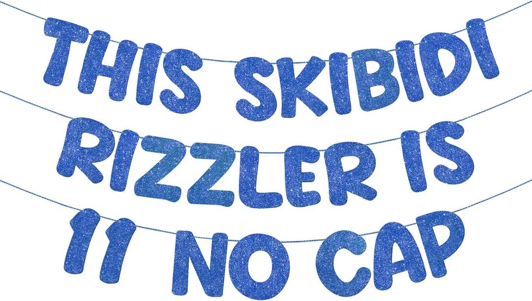 Fulmoon Pre Strung This Skibidi Rizzler Is 11 No Cap Glitter Banner 11th Birthday Party Decorations, Funny Birthday Sign, Party Supplies, Ideas, Gifts, Dark Blue