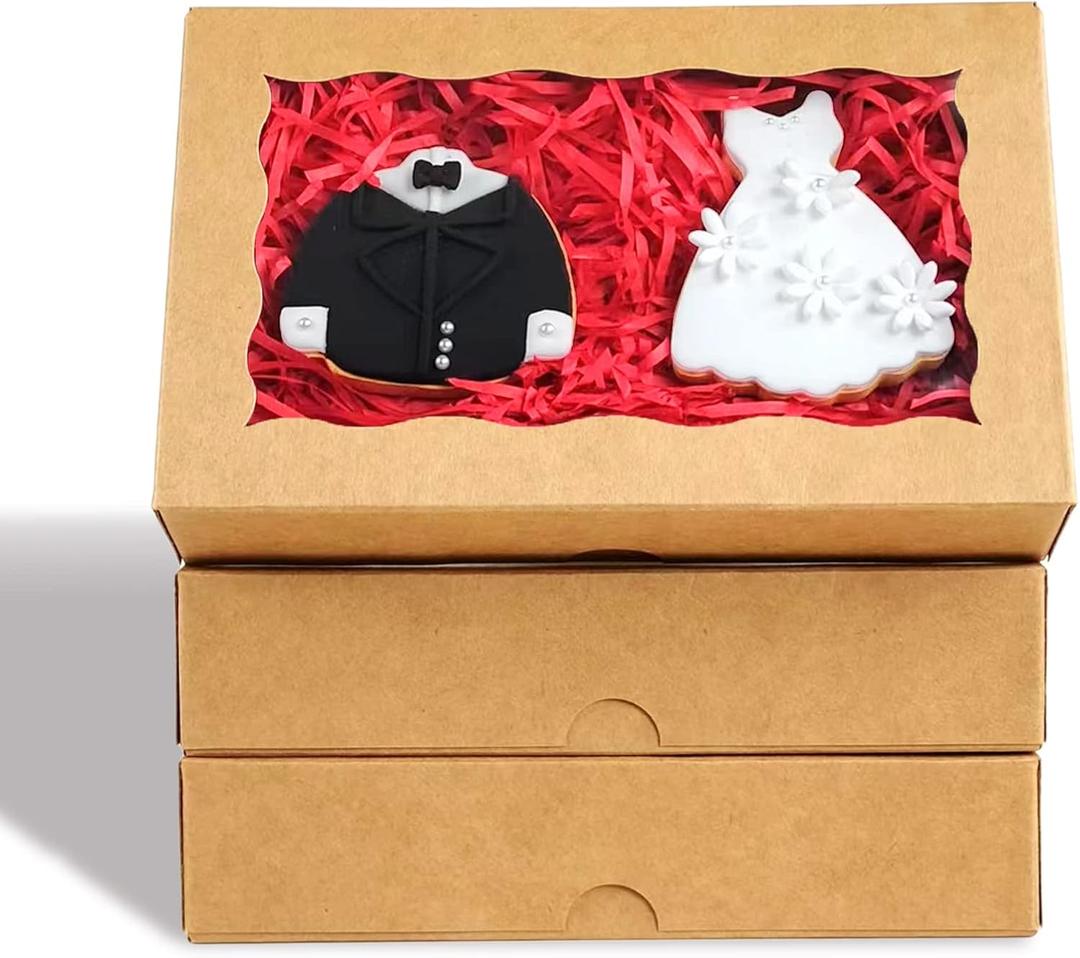20pcs 7x4.33x1.5 Inch Borwn Cookies Boxes with Window Bakery Boxes Macaron Box Cakesickle Boxes Chocolate Truffle Donut Treat Box for Christmas Valentine's Easter Mother's Day (Brown)