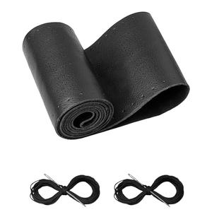 BELINOUS Leather Steering Wheel Cover Lace Up, Stitch on Steering Wheel Wrap, Universal Fit 13-20 Inch Car Truck Pickup Boat, A Whole Piece of Cowhide, DIY w/Needle Thread (Size XXXL5, Black)