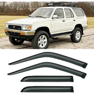 Rain Guards for 1990-1995 Toyota 4runner, Out-Channel Window Visor Shields Vent Deflector Shade Wind Dark Smoke 1991 1992 1993 1994 90 91 92 93 94 95, Tape-On Outside-Mount, 4PCS