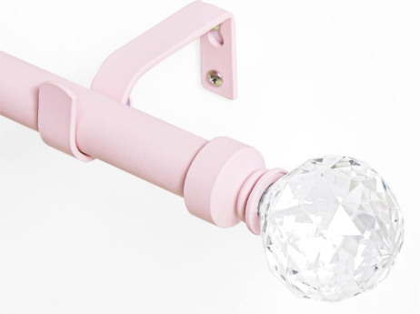 NICETOWN Window Treatment Single Curtain Rod Set 1" Diameter with Decorative Round Clear Acrylic Ball Finials for Nursery Girls Kids Daughters Room Decor, Adjustable Length from 48 to 86-Inch, Pink