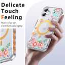 PIXIU Case for iPhone 16 Compatible with Magsafe, Laser Glossy Pattern,Cute Curly Wave Clear TPU Bumper Military Grade Drop tection Phone Cover for Women/Girls -Pink Flower