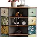 LUMTOK 8 Drawers Corner Dresser with Storage Fabric Drawers and Open Shelves for Small SpaceBedroomEntrywayLiving Room (Retro Pattern)