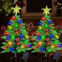 Upgraded 3.6Ft Solar Christmas Tree Pathway Lights, 1 Pack 100 LED Xmas Tree with 50 Pcs Christmas Ornaments, Prelit Christmas Tree Yard Stake Lights for Christmas Decorations Outdoor Yard Porch