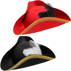 Ramede 2 Pcs Halloween Tricorn Pirate Hat Faux Leather Colonial Hat Distressed Style for Masquerade Cosplay Costume.