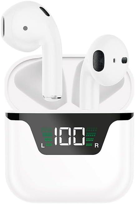 Wireless Earbuds, Bluetooth 5.3 Headphones Bass Stereo, Ear Buds with Noise Cancelling Mic LED Display, in Ear Earphones, for Laptop Pad Phones Sports Workout