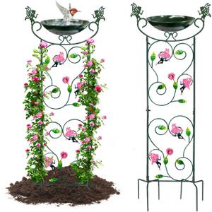HONGLAND 36.5" Metal Bird Bath with Trellis, Outdoor Garden Birdbath with Detachable Bowl & Climbing Plant Support, Decorative Bird Feeder Station with Fairy for Yard, Patio, Fence