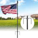 Heavy Duty Ground Flag Pole Kit - 8.5FT Tangle Free Inground Flagpole with Windproof Prong,Portable Flag Pole for Outside House,Yard,Garden,Outdoor - Black
