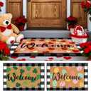 HunnmingRe 4 Pcs Valentine's Day St. Patrick's Day Easter Welcome Door Mats Outdoor Non Slip Buffalo Plaid Floor Rug Shamrock Heart Eggs Imitation Coconut Coir Door Mats for Front Porch Entryway Decor