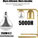 Heat Lamp for Food, with Two 250W Bulbs for Fast and Even Heating, Food Heat Lamp with Adjustable Height Stand, Commercial Food Warmer Lamp for Home, Fast Food Restaurant, Buffet, Bakery, Gold