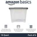 Amazon Basics Plastic Storage Containers with Secure Latching Lids, Stackable Organization Bins, Clear/Grey, 19 Quart, Set of 6