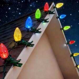 Dazzle Bright C9 Christmas String Lights, 100 LED 66 FT Waterproof Connectable Fairy Lights with 100 Spring Clips Timer, Christmas Decoration for Outdoor Roofline Home Garden Yard Tree (Multi-Colored)