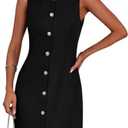 PRETTYGARDEN Work Dresses for Women 2026 Summer Business Formal Short Dress Sleeveless Button Down Elegant Office Outfits, M