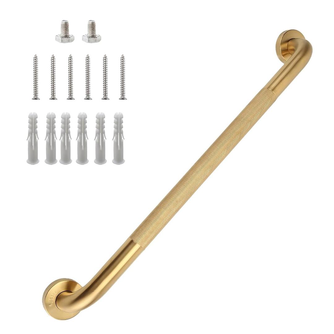 24 Inch Shower Grab Bar 1.25" Dia, Gold Anti Slip Bathroom Grab Bar, 304 Stainless Steel Knurled Handicap Grab Bars, Safety Support Handrail, Assist Bath Shower Handle for Elderly Injury Senior