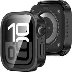 Amizee Metal Case Compatible with Apple Watch Series 11/10 46mm Case with Built-in Screen Protector, Straight Edge Ultra Thin with Back Cover Protective Cover for iWatch 46mm, Black